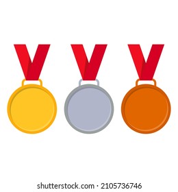 Gold, silver and bronze medals icons vector set. Prize place. Symbol victory icon.