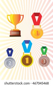 Gold silver and bronze medals, medal badge