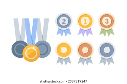 Gold, silver and bronze medals. Metal awards, winner badges for first, second and third places. 1st, 2nd and 3d prizes in competition