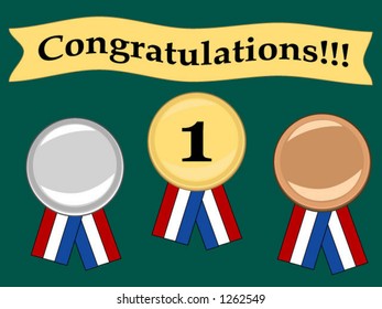 Gold, silver, bronze medals, no gradient fill, Vector