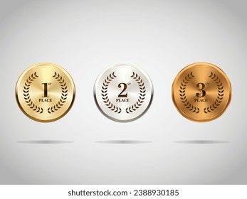 Gold, silver and bronze medals on ribbons realistic illustrations set