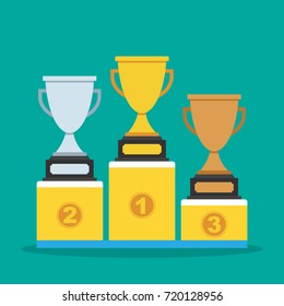 Gold silver and bronze medals on the podium. Vector stock illustration