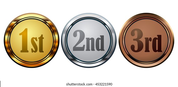 Gold, Silver And Bronze Medals, Representing 1st, 2nd And 3rd Place, Vector Illustration. 