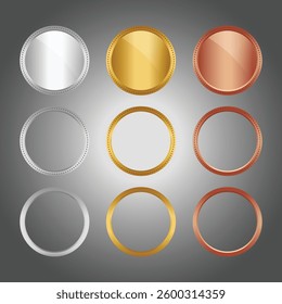 Gold, silver and bronze medals set