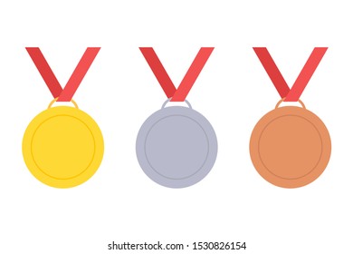 gold, silver and bronze medals sign symbol icon isolated on white background flat vector illustration 
