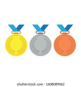 Gold, silver, bronze medals. Simple flat vector illustration.