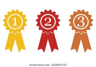 gold silver and bronze medals, Stamp or seal icon. Congratulatory attribute, medal or award with ribbon.