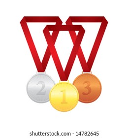 Gold, silver and bronze medals, vector illustration