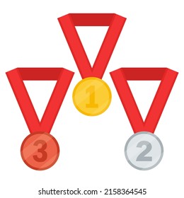 Gold, silver and bronze medals. Vector illustration.