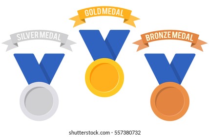 Gold, silver and bronze medals vector icons