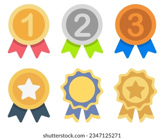 Gold, silver and bronze medals. Winner badges for first, second and third places. Medal set. Collection of high quality icons of medal for web design or mobile app. Golden, silver, bronze medal