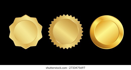Ouro, prata e bronze metal círculo quadros 3d vetor ilustração realista. Primeiro, segundo e terceiro lugar medalhas ou botões isolados no fundo branco. Certificado. Qualidade em branco, conjunto de crachás vazio.