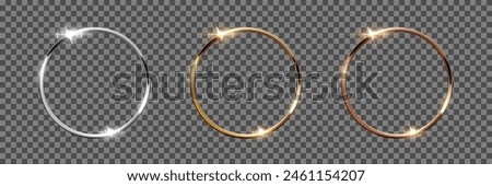 Gold, silver and bronze metal circle frames 3d vector realistic illustration. First, second and third place medals or buttons isolated on transparent. Quality blank, empty badge, emblem set.