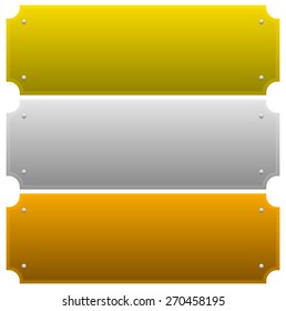 Gold, silver and bronze metal plaques, plaquettes, plates with space