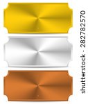 Gold, silver, bronze metal plates, plaques. Vector.