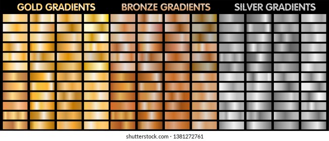 Gold  silver  bronze metalic gradients  Big collection vector gradients for backgrounds  cover  frame  ribbon  flyer  card  poster  banner  coin  label   