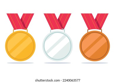 Gold Silver Bronze Neck Medals Vectorart