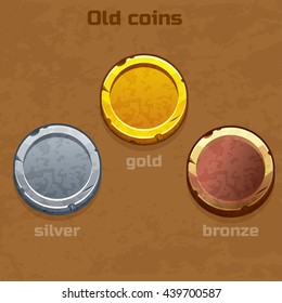 gold, silver and bronze old coins, resource gaming element
