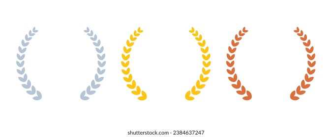 Gold-, Silber- und Bronze-Olivenbäume für Auszeichnungen. Olivenzweige im minimalistischen Stil für die Gestaltung von Medaillen, Auszeichnungen, Zertifikaten.