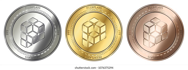 Gold, silver and bronze Peerplays (PPY) cryptocurrency coin. Peerplays (PPY) coin set.