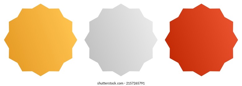 Gold, silver, bronze plaque, banner and seal. Precious metal badge, label and tag icon
