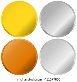 Gold, silver, bronze and platinum badges, seals, buttons