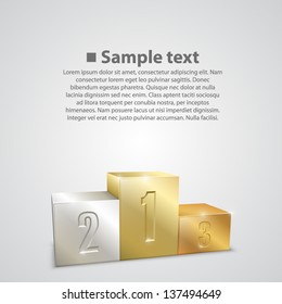 Gold, Silver and Bronze podium with confetti. First place award. Champions winners elements. Vector illustration.