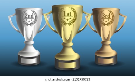 Gold, silver and bronze prize cup.