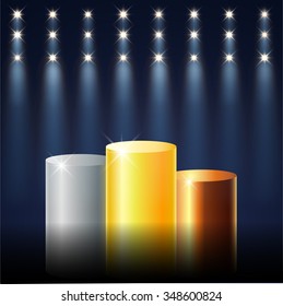 Gold, Silver and Bronze prize podium. First place award. Vector illustration for your design