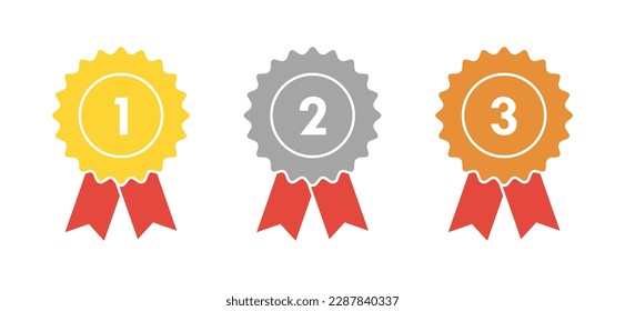 Gold Silver Bronze Rank Medals Vector Icon Illustration