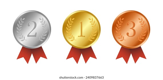 Gold Silver Bronze Realistic Winner Rank Medals Vector Illustration