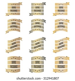 Gold Silver Bronze Ribbons - 4 different shapes, 3 colors, vector, editable 