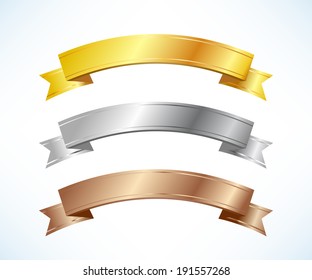 Gold, silver and bronze ribbons set