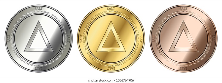 Gold, silver and bronze SALT (SALT) cryptocurrency coin. SALT (SALT) coin set.