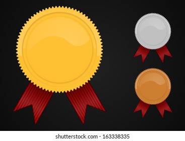 gold, silver, bronze shiny blank medals with tape