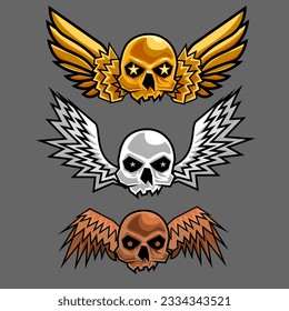 gold, silver and bronze skull badges