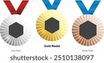 Gold Silver Bronze sports Olympics medals with ribbon. Paris, Las Vegas, 2028 Summer Olympics. Paralympics