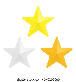 Gold, silver and bronze star isolated on white background. Vector icons in flat style. EPS 10.
