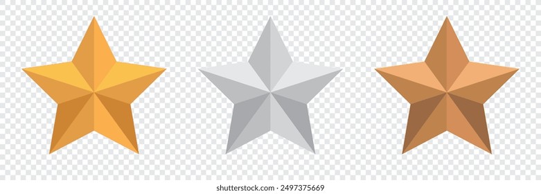 Gold silver and bronze star. Star product rating review. Vector illustration