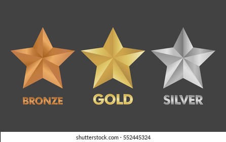 Gold Silver and Bronze star set vector illustration