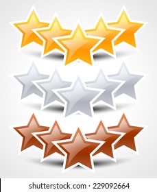 Gold, silver and bronze stars, Compositions of stars.