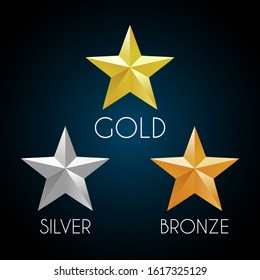 Gold silver and bronze stars. Vector elements