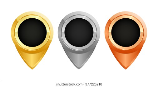 gold silver and bronze tag on map