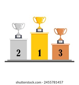 Trofeos de oro, plata y bronce para los ganadores del 1er, 2do y 3er lugar. Fondo blanco transparente. Vector EPS 10 archivos proporcionados para la personalización. Simplificado para premios y logros del campeonato