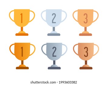 gold, silver, bronze trophies.  For championships, winners, trophies 123. flat minimalist design vector eps 10