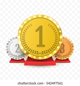 Gold, Silver and Bronze Trophy award. Winners concept isolated. Vector illustration.