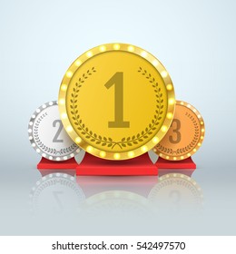 Gold, Silver and Bronze Trophy award. Winners concept. Vector illustration.