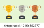 Gold silver bronze trophy cup realistic,1st, 2nd, 3rd place, first place second third, award winner winning prize symbol sign icon