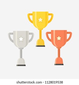 Gold Silver Bronze trophy cup set vector 
