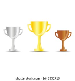 gold, silver and bronze trophy cup vector illustration